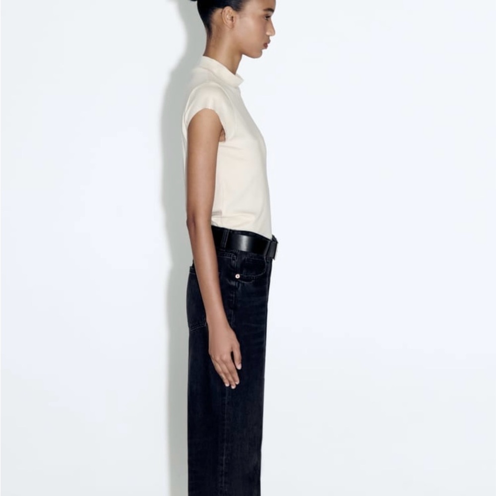 Zara Rib Cotton T-Shirt in Sand. Size XL - Picture 4 of 9